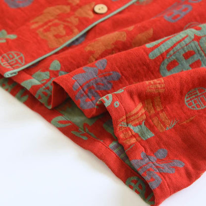 Auspicious Fu Yarn-dyed Cotton Pajama Set