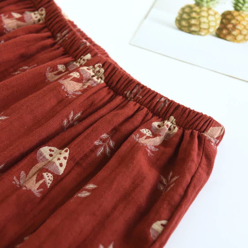 Vintage Mushroom Print Cotton Loungewear Set