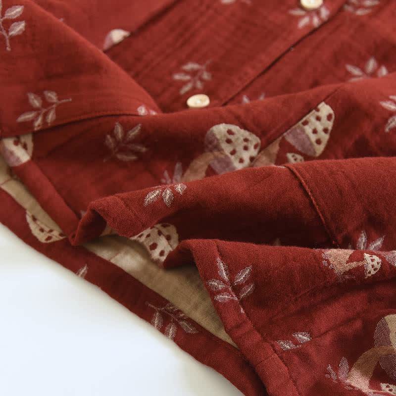 Vintage Mushroom Print Cotton Loungewear Set