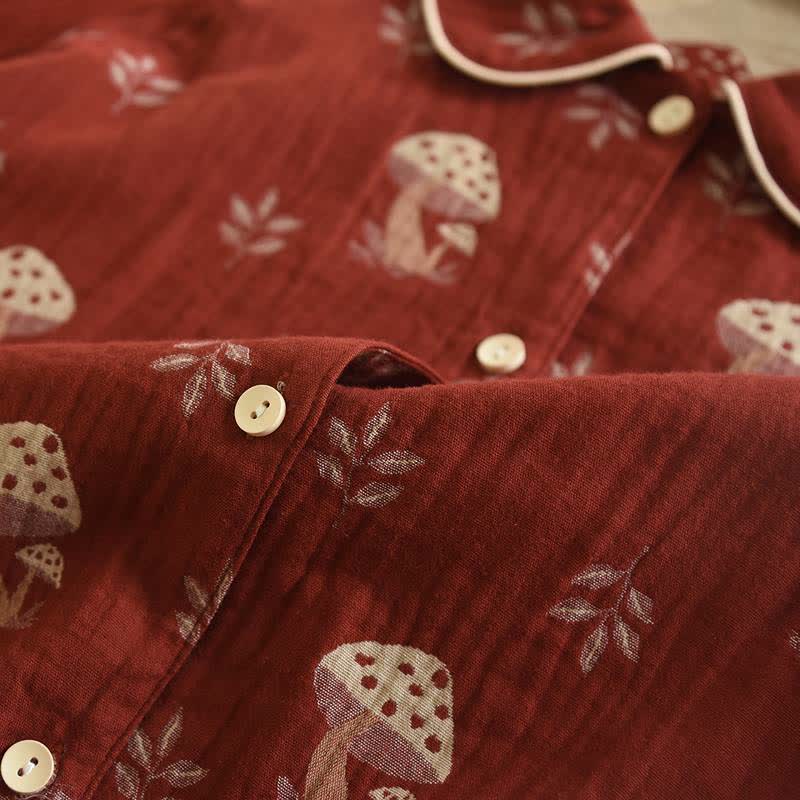 Vintage Mushroom Print Cotton Loungewear Set