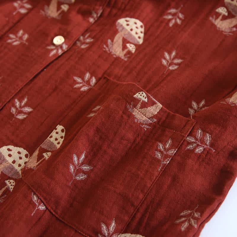 Vintage Mushroom Print Cotton Loungewear Set