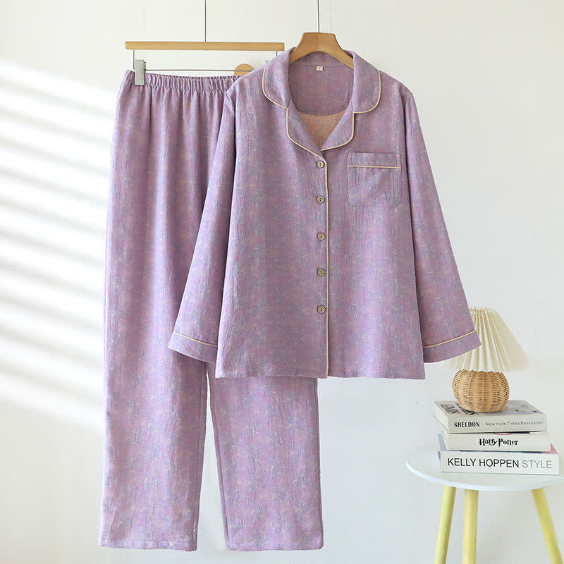 Minimal Cotton Lapel Yarn-dyed Pajama Set