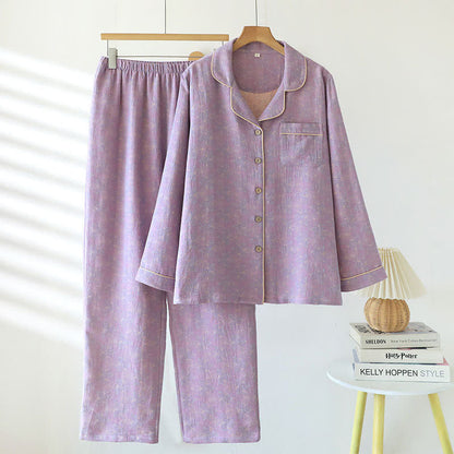 Minimal Cotton Lapel Yarn-dyed Pajama Set