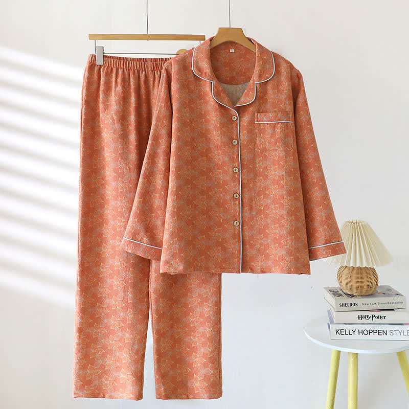 Minimal Cotton Lapel Yarn-dyed Pajama Set