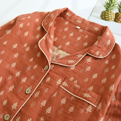 Relaxed Piped Cotton Maple Leaf Loungewear Set