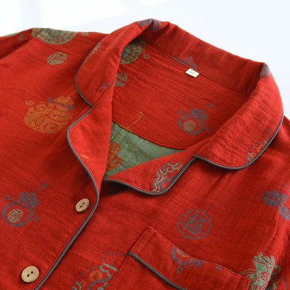 Red Cotton Fortune Pouch Loungewear Set