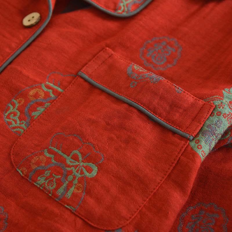 Red Cotton Fortune Pouch Loungewear Set