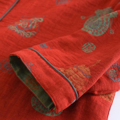 Red Cotton Fortune Pouch Loungewear Set
