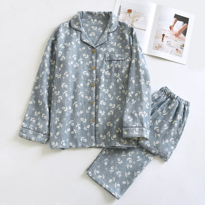 Cotton Gauze Leaf Print Pajama Set