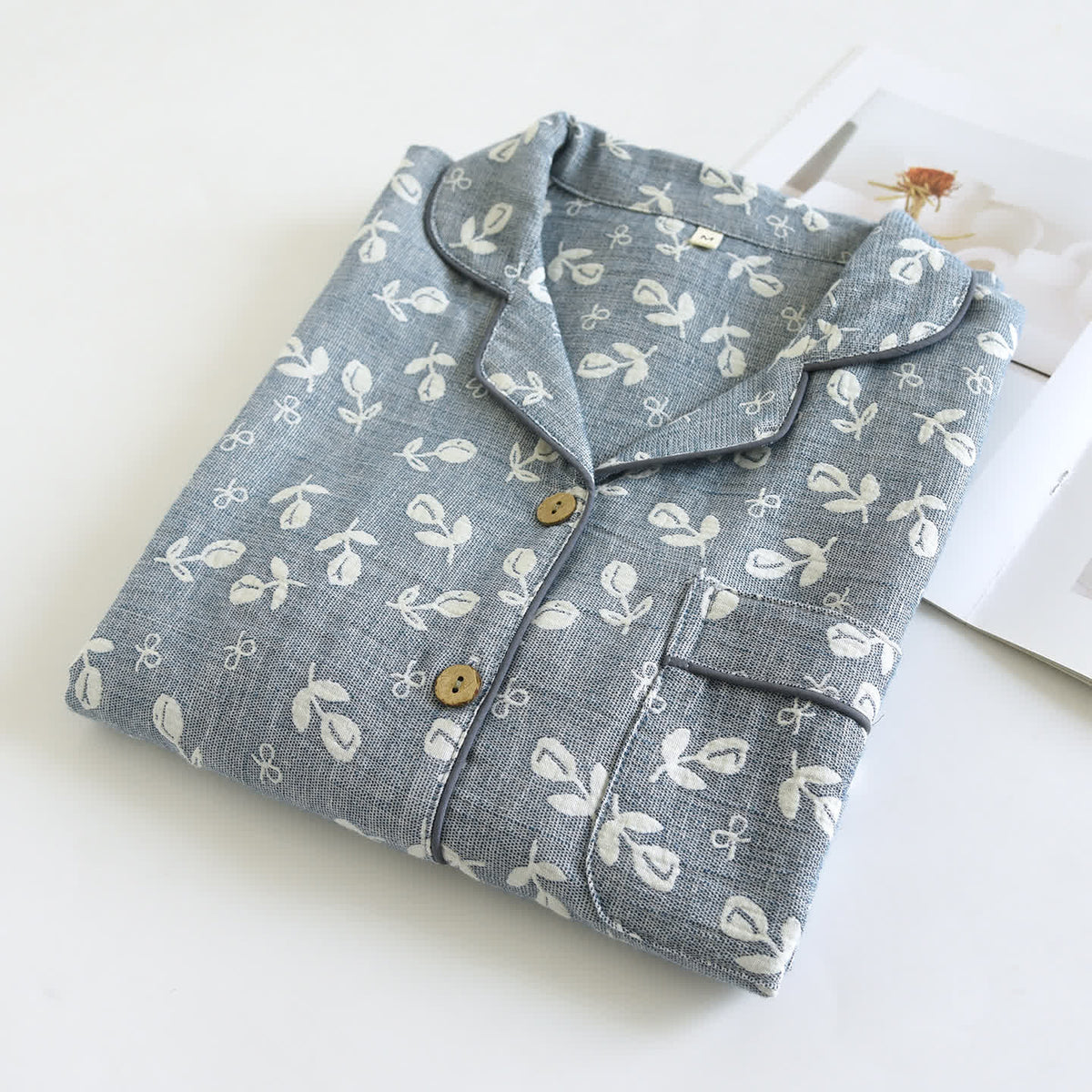 Cotton Gauze Leaf Print Pajama Set