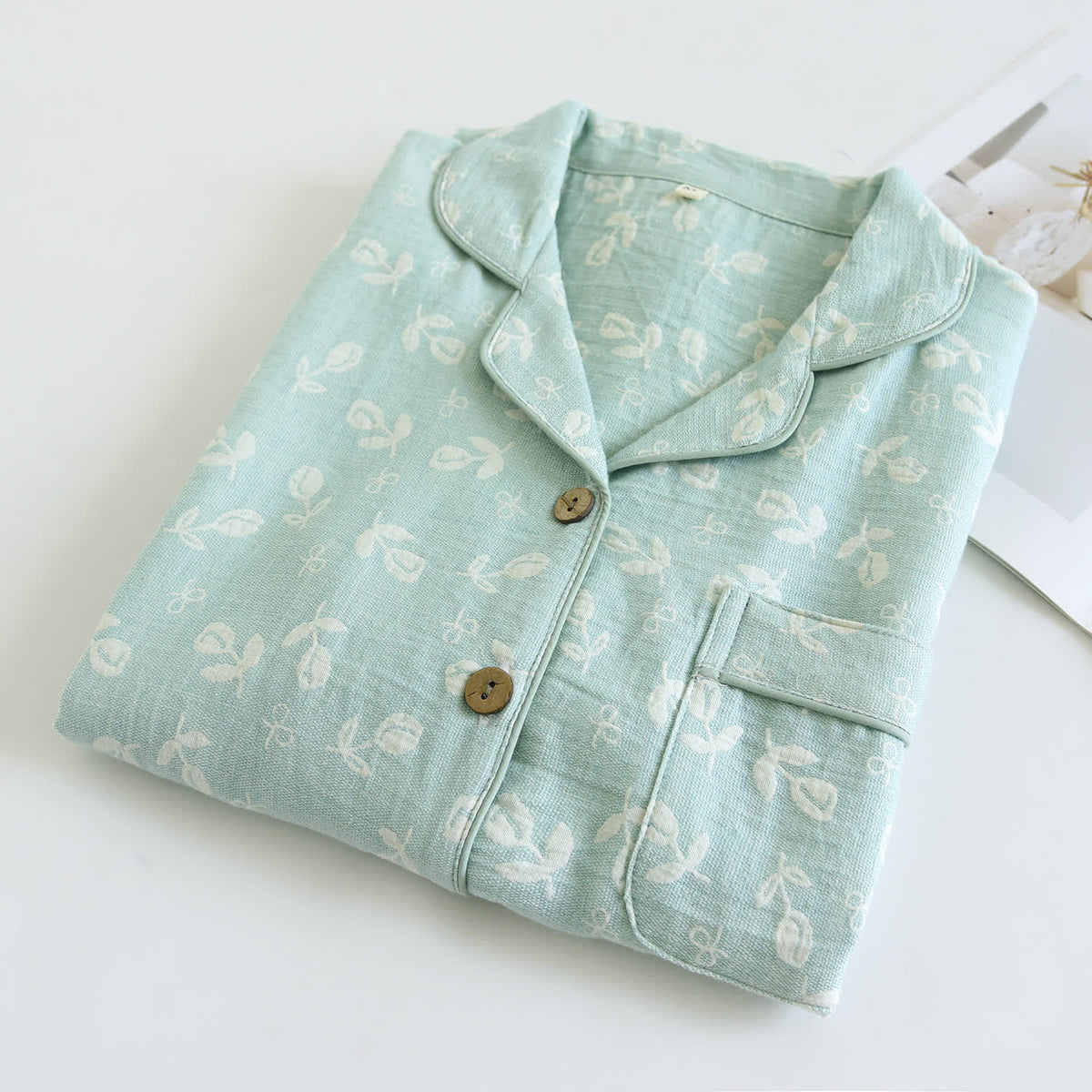 Cotton Gauze Leaf Print Pajama Set