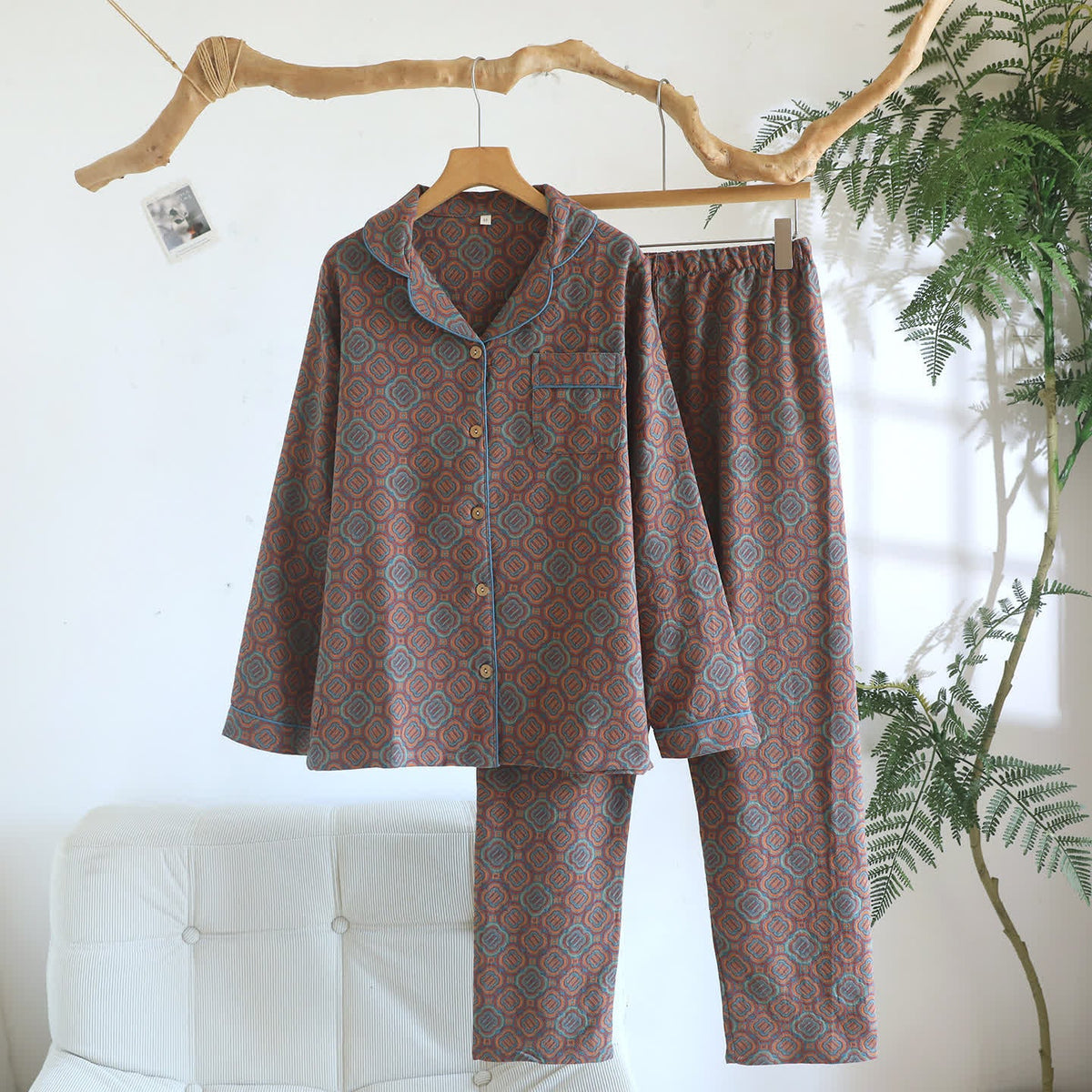 Minimal Cotton Gauze Printed Sleepwear Set