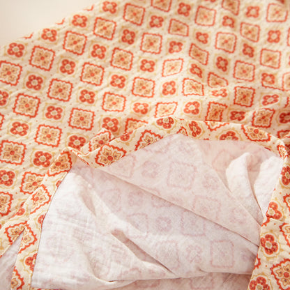 Geometric Ruffle Trim Cotton Loungewear Set