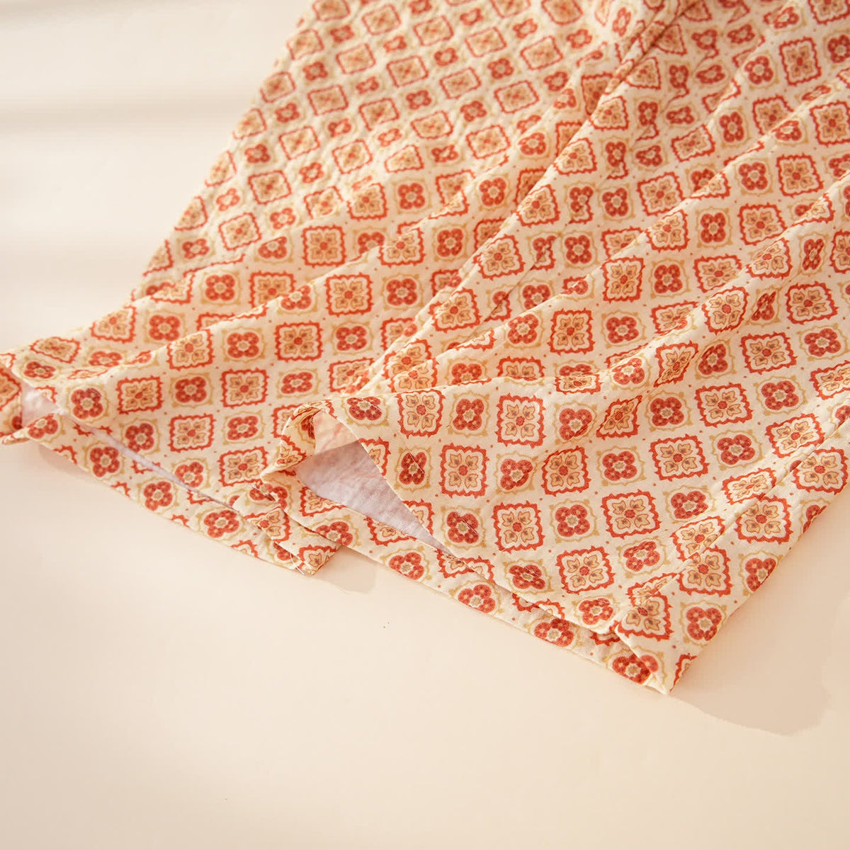 Geometric Ruffle Trim Cotton Loungewear Set