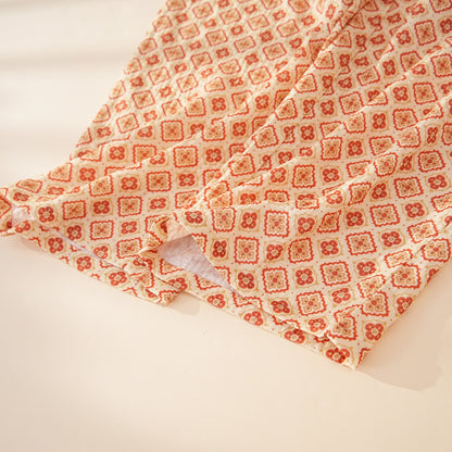 Geometric Ruffle Trim Cotton Loungewear Set