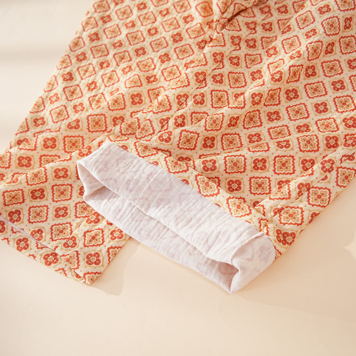 Geometric Ruffle Trim Cotton Loungewear Set