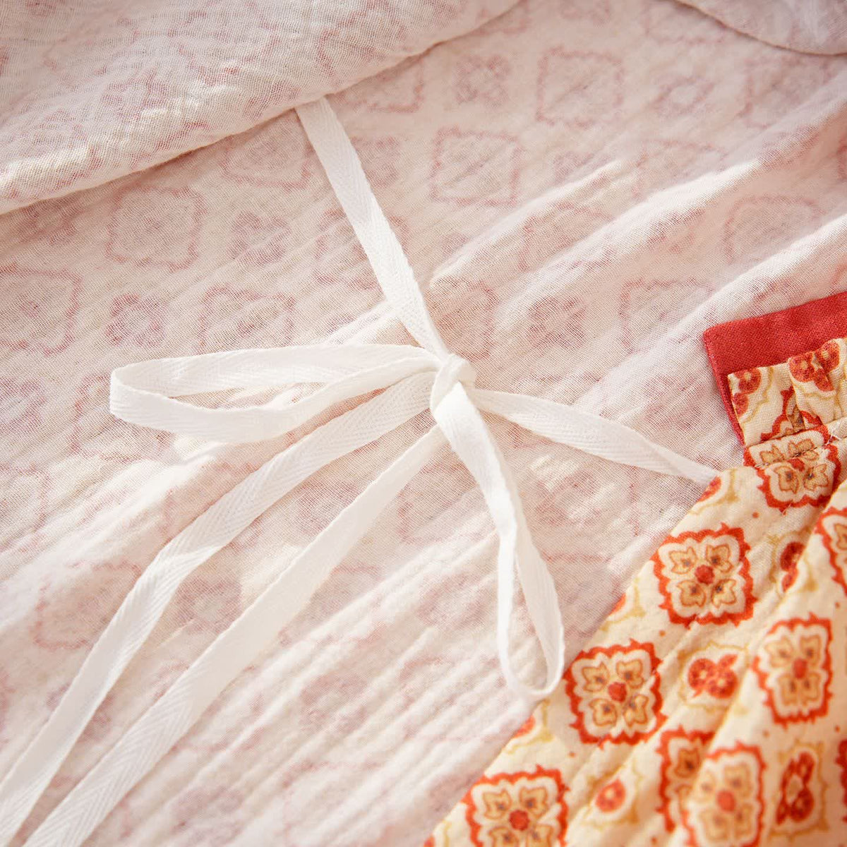 Geometric Ruffle Trim Cotton Loungewear Set