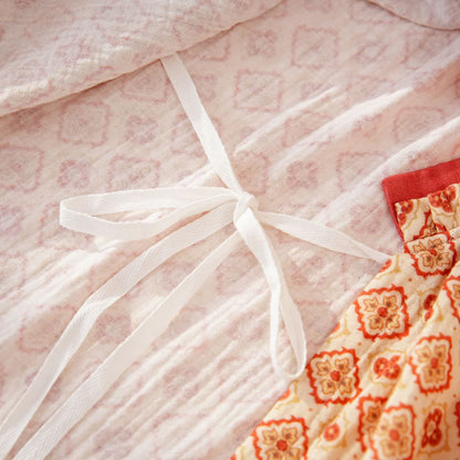 Geometric Ruffle Trim Cotton Loungewear Set