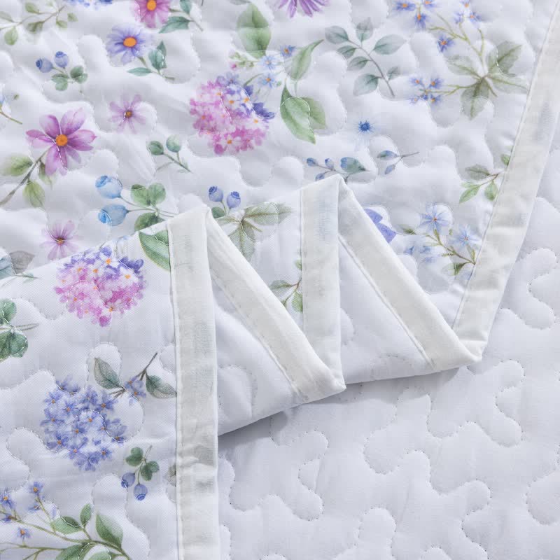 Watercolor Wildflower Cotton Quilt Set 3PCS Autumn bed Bed Blanket bedding Bedding Set Cotton Coverlet Flower Gauze Jacquard King King Size newin260921 Pillowcases Queen Queen Size Quilt Spring Summer Twin Twin Size White Wildflower