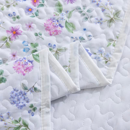 Watercolor Wildflower Cotton Quilt Set 3PCS Autumn bed Bed Blanket bedding Bedding Set Cotton Coverlet Flower Gauze Jacquard King King Size newin260921 Pillowcases Queen Queen Size Quilt Spring Summer Twin Twin Size White Wildflower