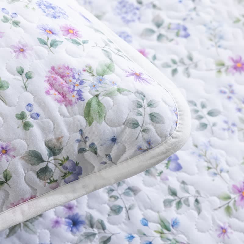 Watercolor Wildflower Cotton Quilt Set 3PCS Autumn bed Bed Blanket bedding Bedding Set Cotton Coverlet Flower Gauze Jacquard King King Size newin260921 Pillowcases Queen Queen Size Quilt Spring Summer Twin Twin Size White Wildflower