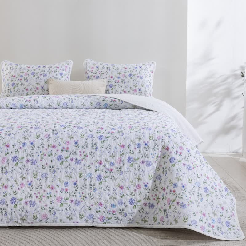 Watercolor Wildflower Cotton Quilt Set 3PCS Autumn bed Bed Blanket bedding Bedding Set Cotton Coverlet Flower Gauze Jacquard King King Size newin260921 Pillowcases Queen Queen Size Quilt Spring Summer Twin Twin Size White Wildflower