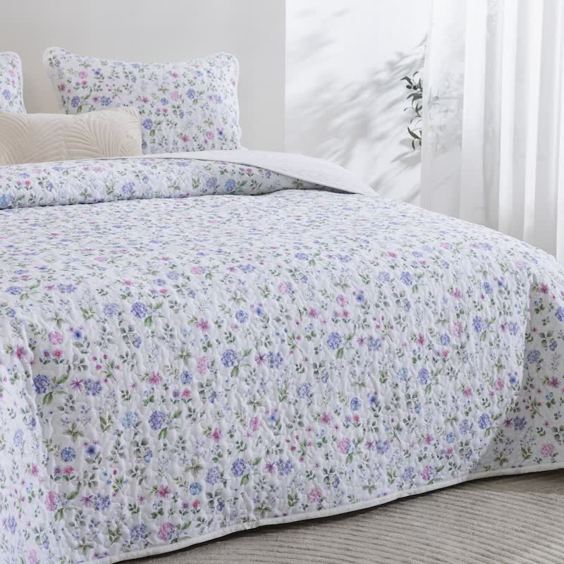 Watercolor Wildflower Cotton Quilt Set 3PCS Autumn bed Bed Blanket bedding Bedding Set Cotton Coverlet Flower Gauze Jacquard King King Size newin260921 Pillowcases Queen Queen Size Quilt Spring Summer Twin Twin Size White Wildflower