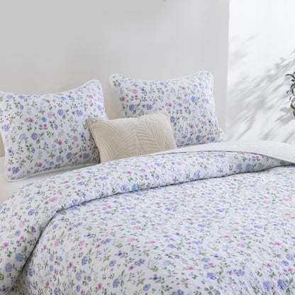 Watercolor Wildflower Cotton Quilt Set 3PCS Autumn bed Bed Blanket bedding Bedding Set Cotton Coverlet Flower Gauze Jacquard King King Size newin260921 Pillowcases Queen Queen Size Quilt Spring Summer Twin Twin Size White Wildflower