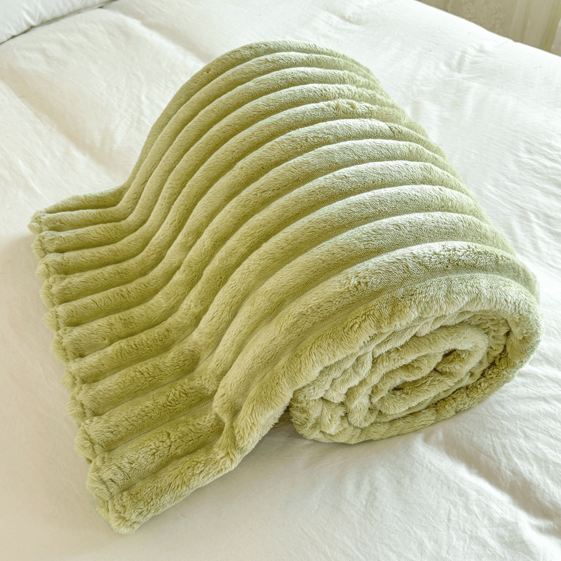 Chunky Vertical Striped Rabbit Fur Throw Blanket