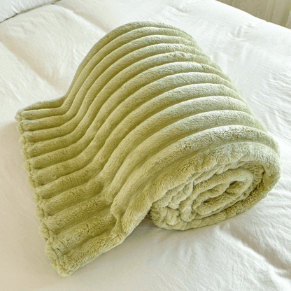 Chunky Vertical Striped Rabbit Fur Throw Blanket