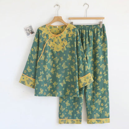 Pastoral Butterfly Cotton Gauze Lounge Set