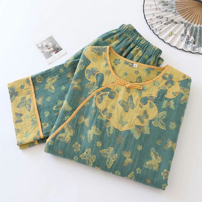Pastoral Butterfly Cotton Gauze Lounge Set