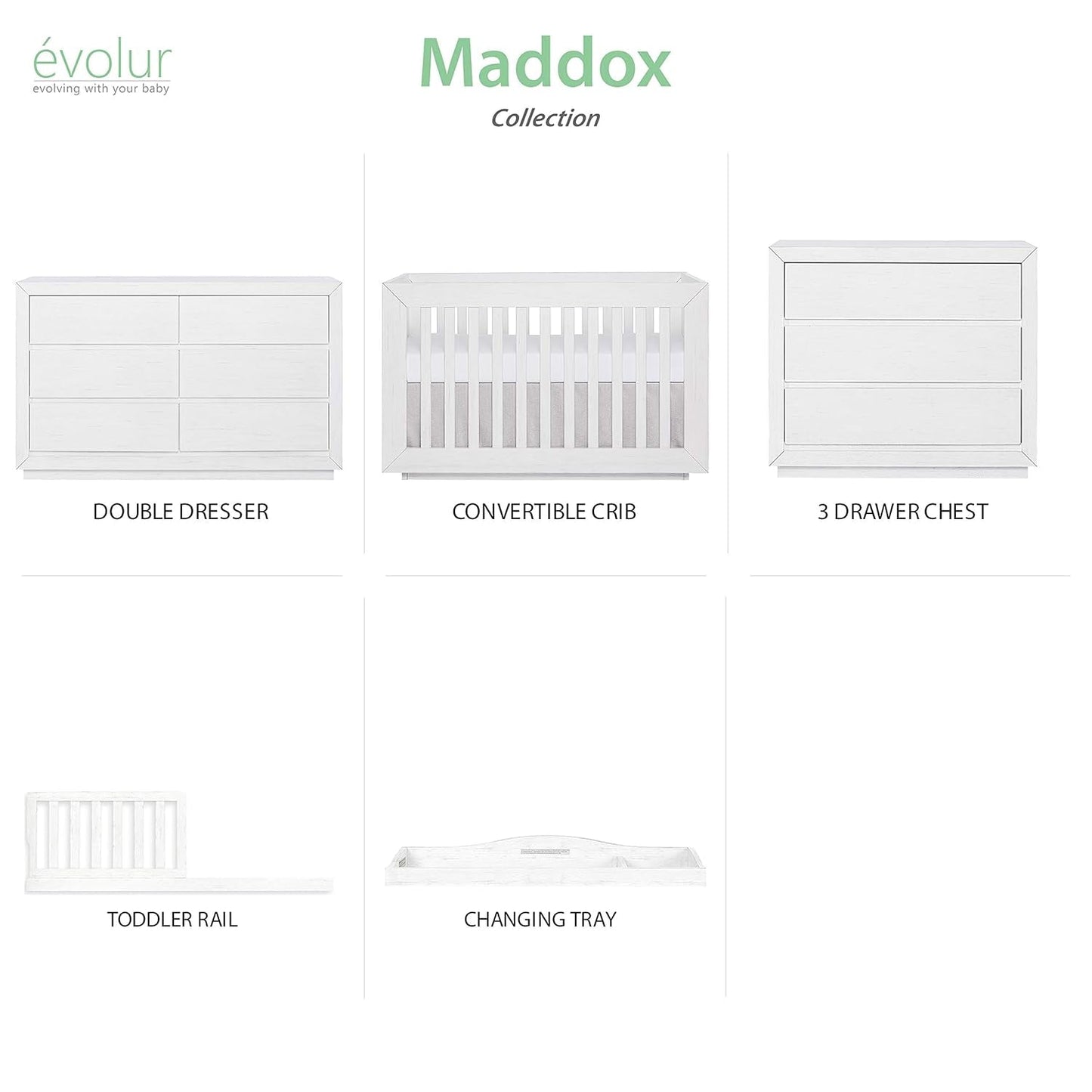 Evolur Maddox Double Dresser, Weathered White Bedroom Furniture Dressers Furniture Home & Kitchen