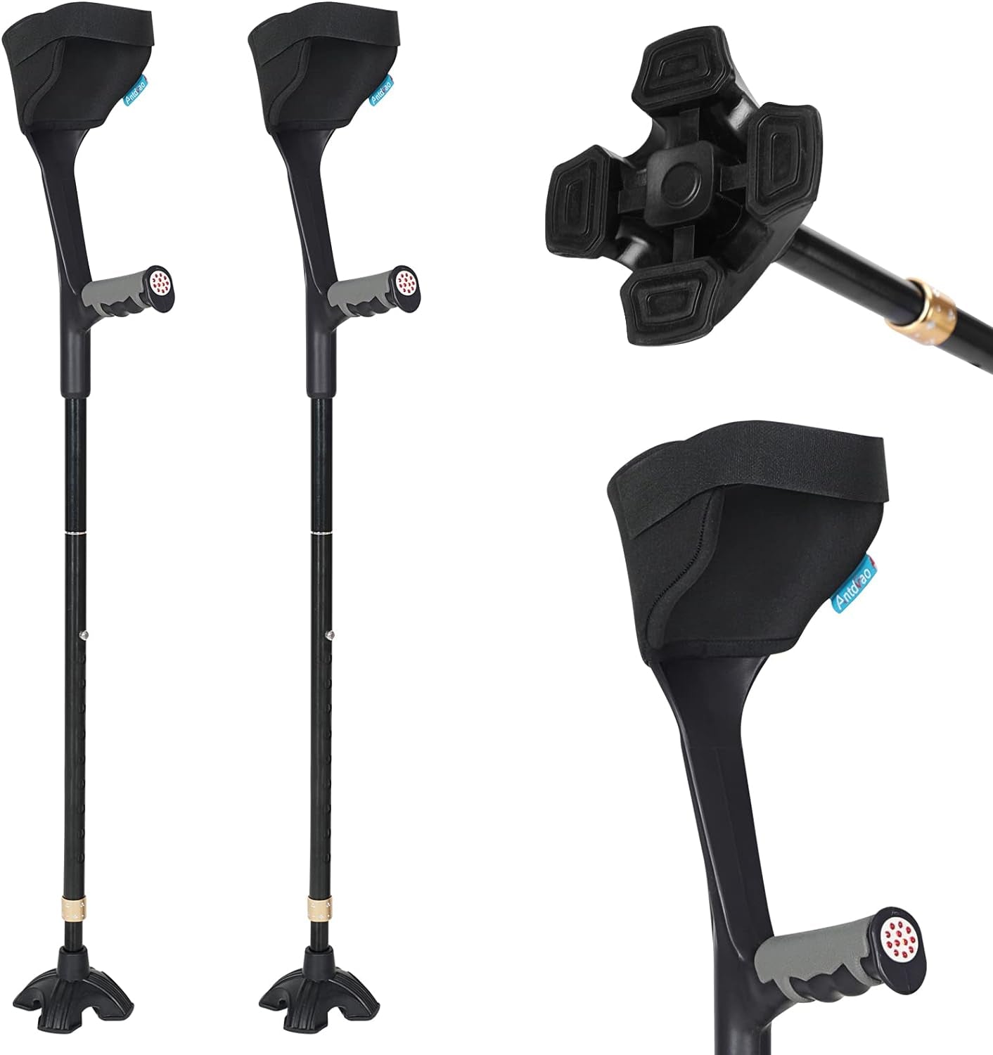 Crutches for Adults, Crutches for Walking, Have Adjustable Forearm Crutch Pads, Folding Forearm Crutches, with Four Corner Base Prevent Slipping, Suitable for Old People, Lame People (Black) Canes Crutches Crutches & Accessories Health & Household Medical Supplies & Equipment Mobility & Daily Living Aids Mobility Aids & Equipment