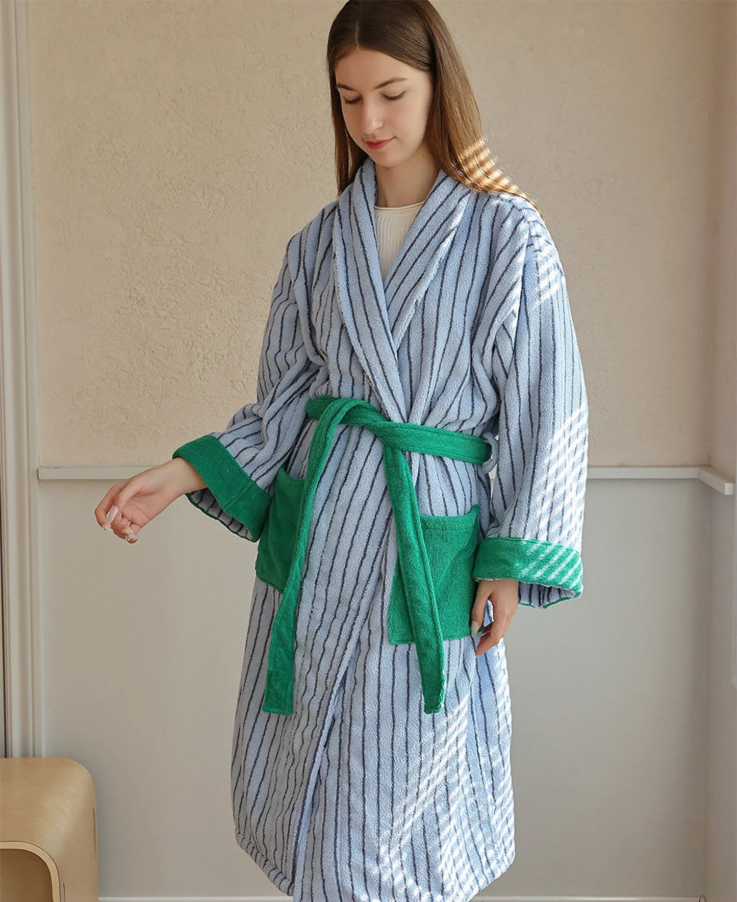 Plush Striped Long-Staple Cotton Robe