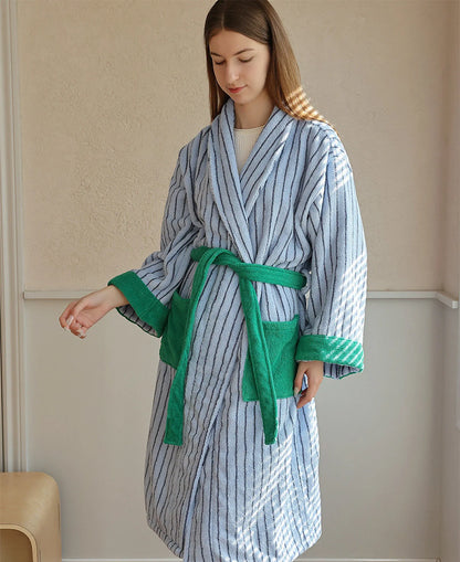 Plush Striped Long-Staple Cotton Robe