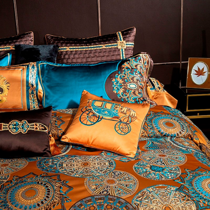 Omera Rounded Jacquard Egyptian Cotton Satin Bedding Set