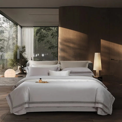 Elysium Silver Lace Luxury Egyptian Cotton Bedding Set