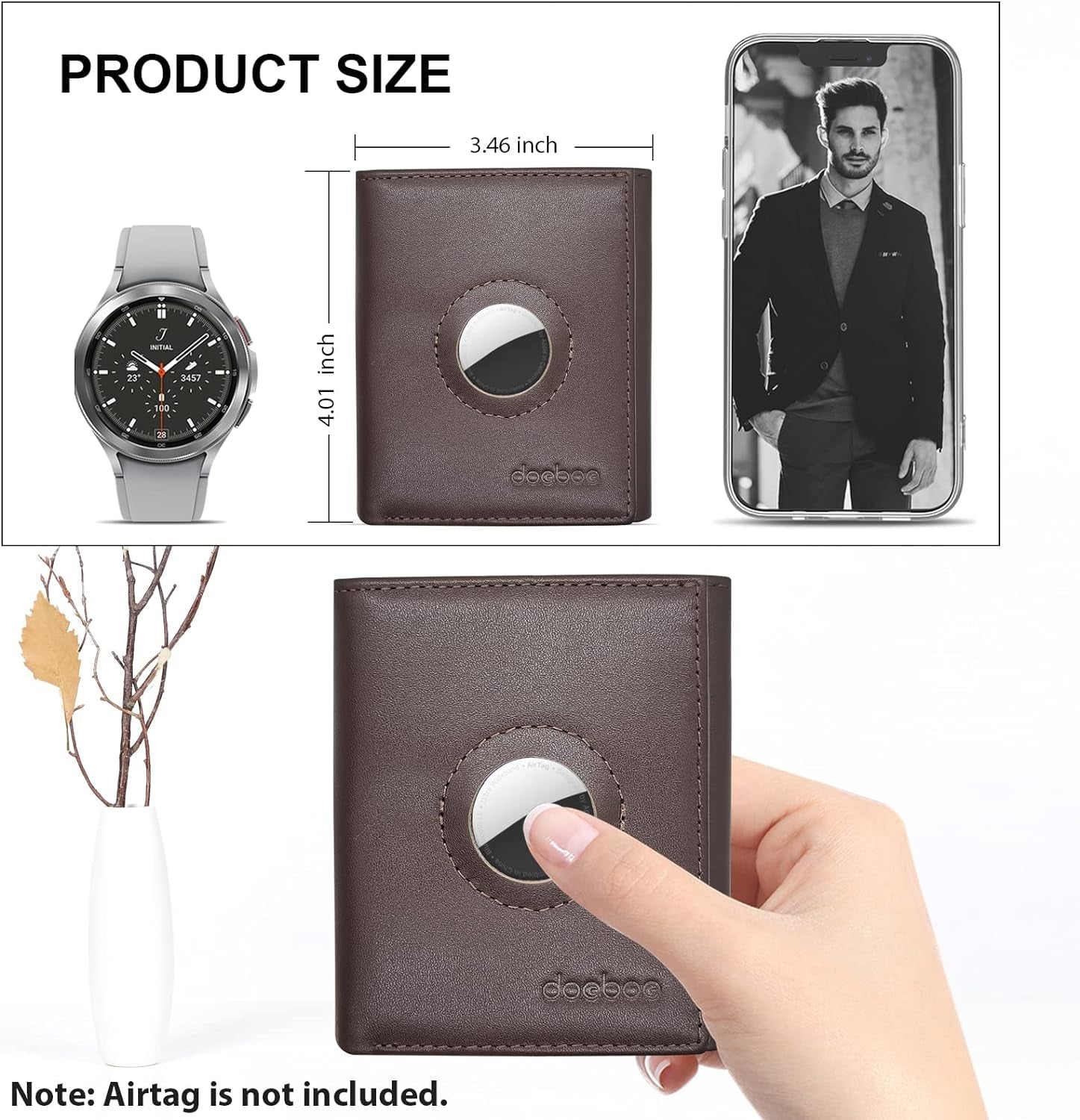 Doeboe Trifold Airtag Wallet for Men Women Genuine Leather, Minimalist RFID Wallet for Apple Air Tag Tracker, Men'S Leather Trifold Wallet for Credit Card, Cash, Large Capacity, Airtags Accessories Accessories Card Cases & Money Organizers Clothing Men Shoes & Jewelry Wallets