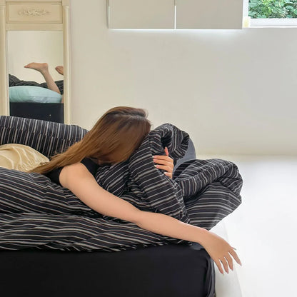 Soft Washed Striped Cotton Bedding Set
