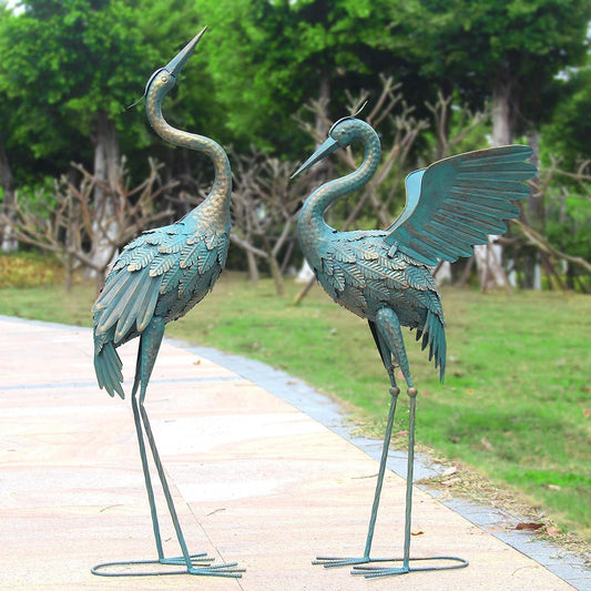 33-37 Inch Metal Crane Garden Statue Décor, Bird Garden Sculpture & Statues, Outdoor Decoration for Yard Patio Lawn Backyard Pool, Vintage Spread Wings Crane, Set of 2 Garden Sculptures & Statues Lawn & Garden Outdoor Décor Outdoor Statues Patio