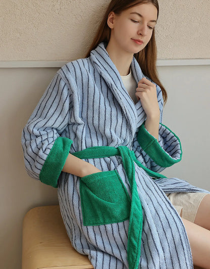 Plush Striped Long-Staple Cotton Robe