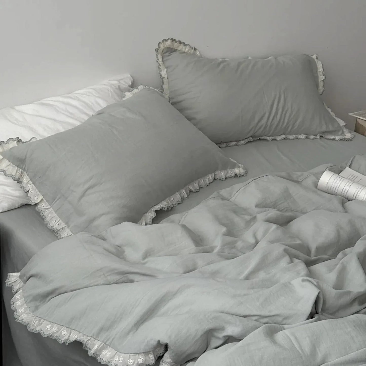 Soft Embroidered Lace Ruffle Cotton Bedding Set