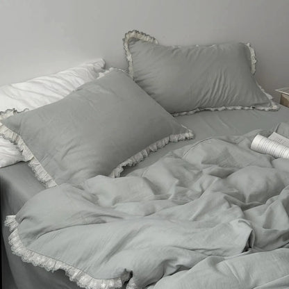 Soft Embroidered Lace Ruffle Cotton Bedding Set