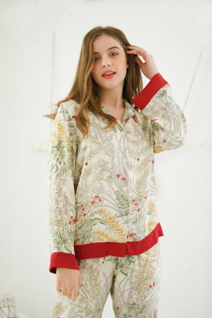 Silky Festive Berry Botanical Cotton Sateen Pajama Set