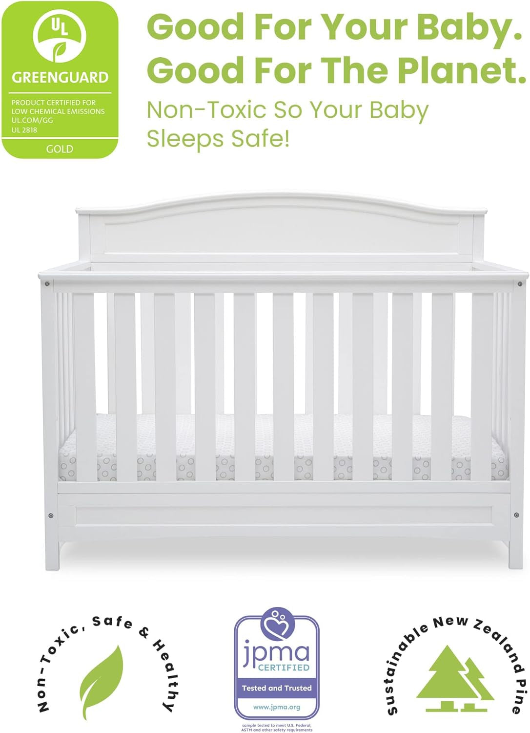 Emery Deluxe 6-In-1 Convertible Crib, Greenguard Gold Certified, Bianca White Baby Products Convertible Cribs Furniture Infant & Toddler Beds Nursery