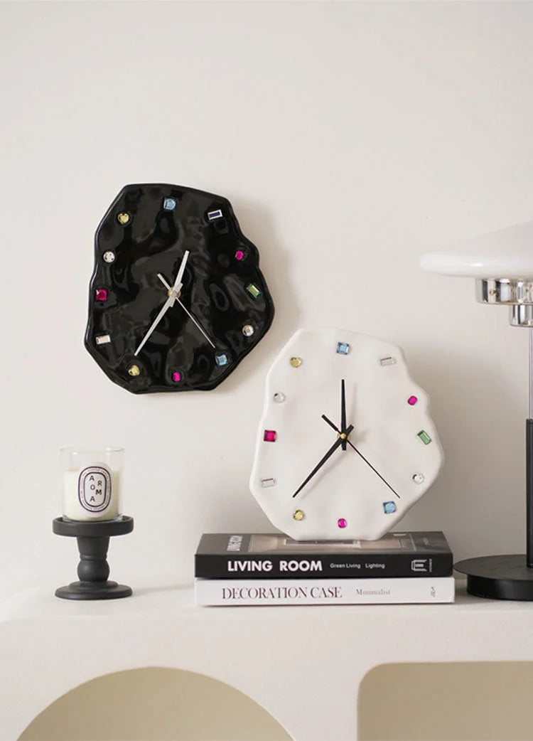 Wavy Jeweled Ceramic Table & Wall Clock