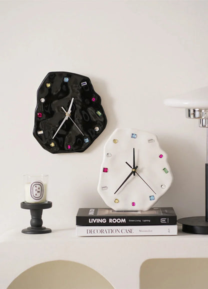 Wavy Jeweled Ceramic Table & Wall Clock