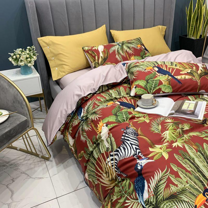 Exotic Garden Red Egyptian Cotton Bedding Set