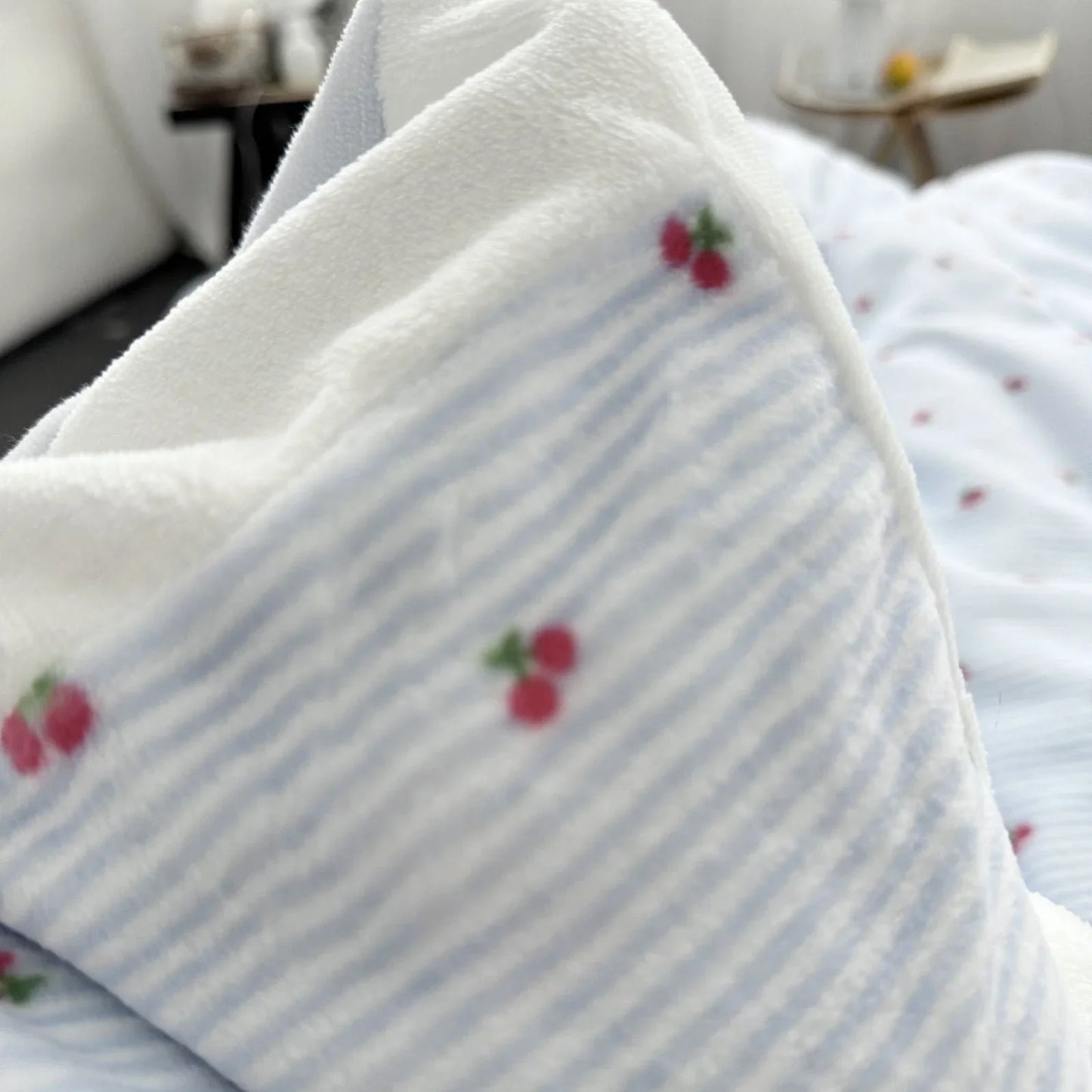 Plush Cherry Pinstripe Fleece Bedding Set